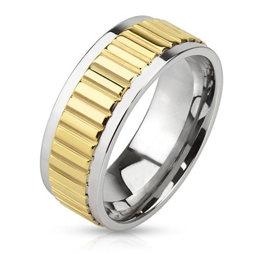 Gold Bar - Raised bar design center band silver and gold IP stainless steel men’s ring