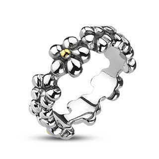 Flower Child - Add Abundance to Your Style Floral Design Stainless Steel Shiny Ring