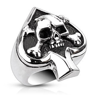 Ace of Spades – Ace of spades skull and crossbones black oxidized stainless steel men’s ring