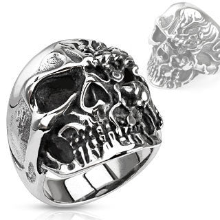 Diabolical – Two-faced melted skull black oxidized stainless steel men’s ring