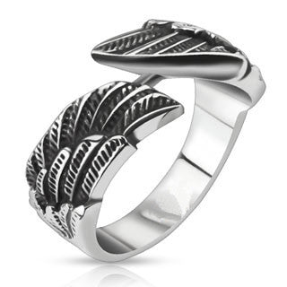 Fly - Wraparound double wings black oxidized stainless steel unisex ring