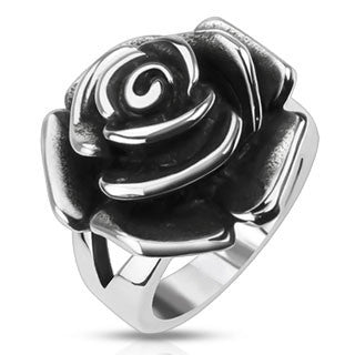 Steel Rose - Rose Design Cast Stunning Stainless Steel Comfort-Fit Ring