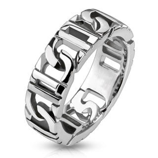 Ingenuity – Polished silver stainless steel D-link men’s chain ring