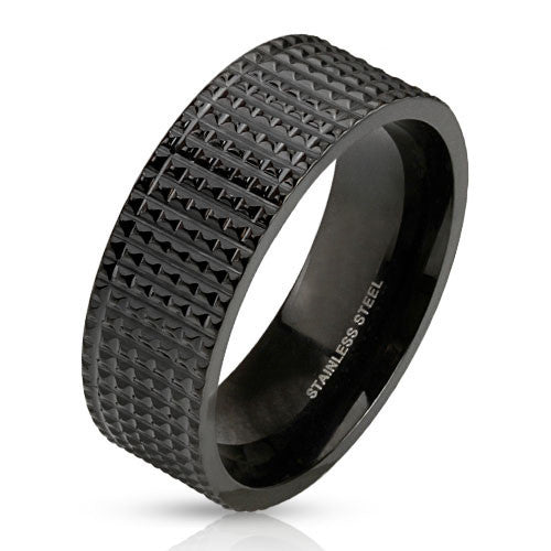 Stud– Carved studded design black IP stainless steel ring