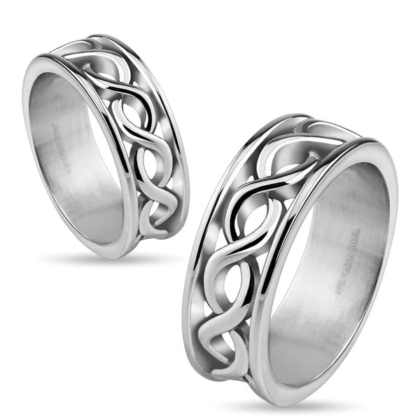 Time After Time – Infinity symbol wraparound polished stainless steel ring