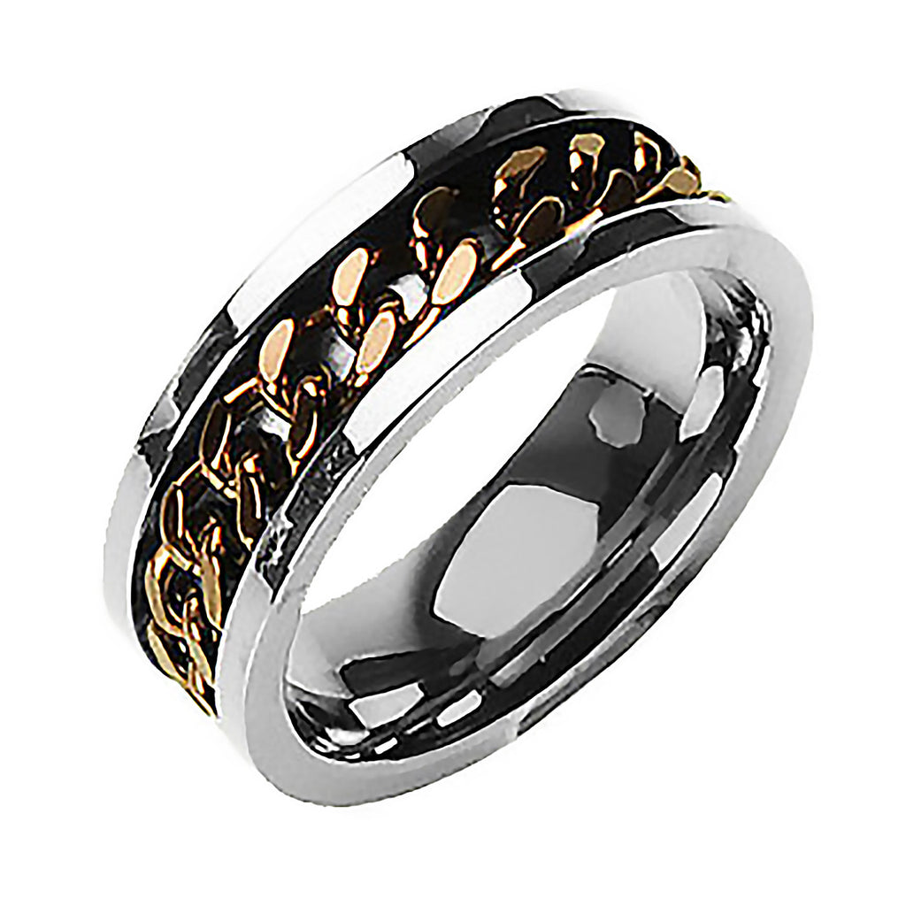 Big Shot - Solid Titanium with IP Coffee Chain Inlay Bold and Bright Style Band