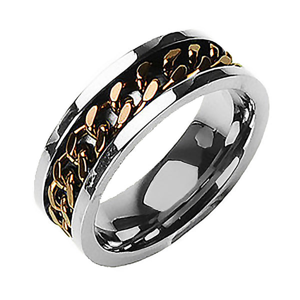Big Shot - Solid Titanium with IP Coffee Chain Inlay Bold and Bright Style Band