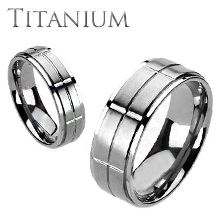 Accelerate - Brushed rectangular cut polished titanium men's ring