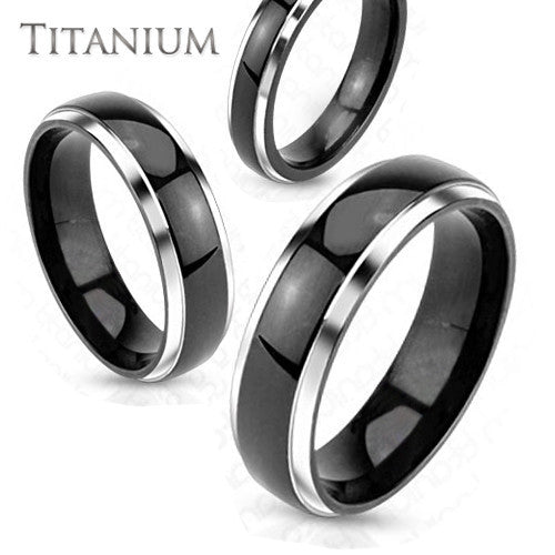 Tuxedo– Refined Elegance Solid Titanium Silver and Black Comfort Fit Wedding Band