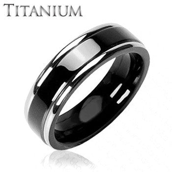 Martini - Double Stripe Black and Solid Titanium Refined Style Two-Toned Comfort-Fit Ring