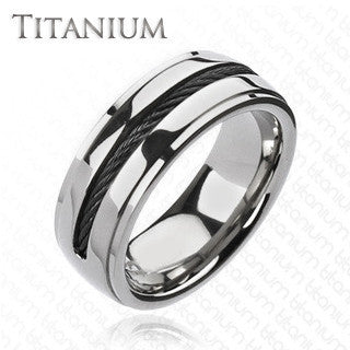 Twist My Arm - Twisted Black Center Wire Solid Titanium Comfort-Fit Ring