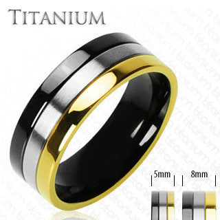Rock 'n' Royalty - Class and Style Onyx and Gold Ion Plated Black and Titanium Couples Choice Comfort Fit Ring