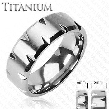 Faceted Edges - Modern Style Brushed Titanium Comfort-Fit Faceted Edges Ring