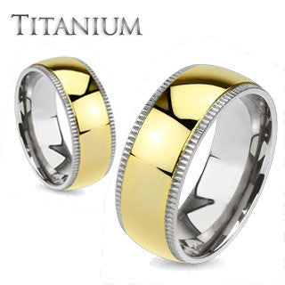 Timeless Gold - Highly Polished Gold Ion-Plated Beveled Edges Comfort-Fit Titanium Wedding Ring