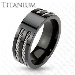 Wired - Artistic Design Black Slit Center Wired Titanium Comfort-Fit Ring