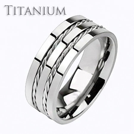 Titan – Double twisted inlayed rope band solid titanium men’s ring