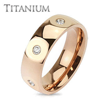 Destiny - Rose Gold Ion-Plated Smooth Design Comfort-Fit Titanium Wedding Ring with Gem Stones