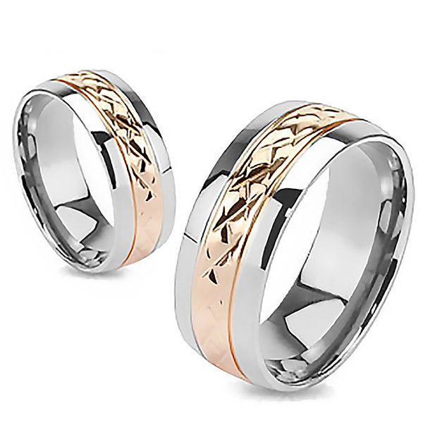 Bliss - Elegant Silver and Rose Gold Comfort Fit Titanium Wedding Ring