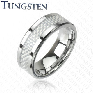 White Wizard - White Carbon Fiber Center Band Lovely Looking Tungsten Carbide Comfort-Fit Ring