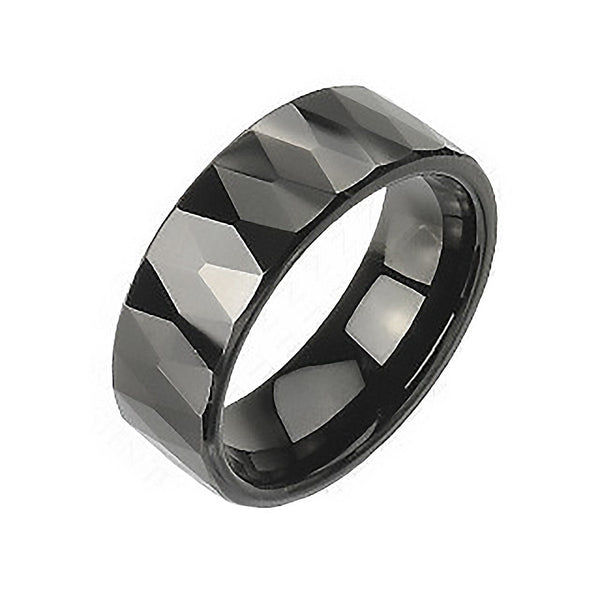 Black Prism - Multi-Faceted Prism Design Black Tungsten Carbide Ring