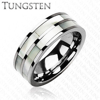 Sincerity - Simple Design Combination Of Mother Of Pearl and Tungsten Carbide Comfort-Fit Band