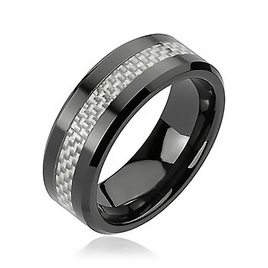 Black Tie Affair - High Temperature Fired Silver and Black Ceramic Comfort Fit Band