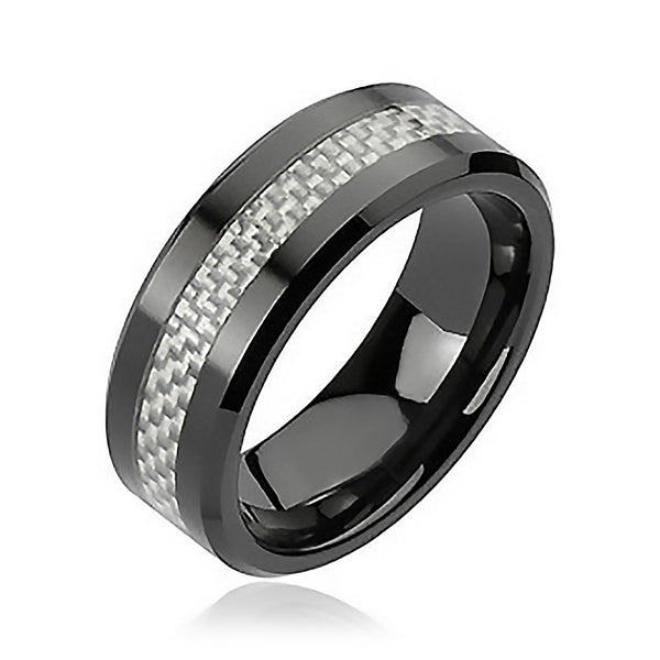 Black Tie Affair - High Temperature Fired Silver and Black Ceramic Comfort Fit Band