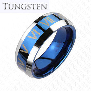 The Blue Roman - Trendy Design Roman Numerals Blue and Tungsten Comfort-Fit Band