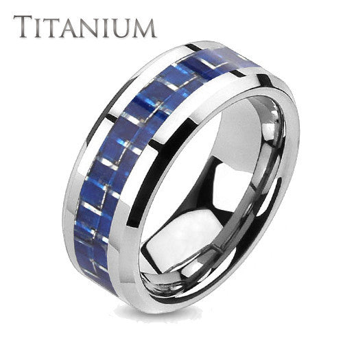 Cool Blue – Classy high shine solid titanium blue carbon fiber center ring