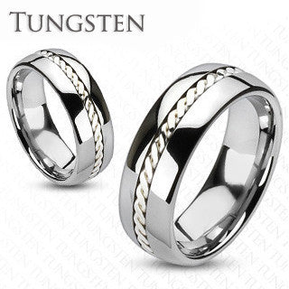 Silver Rope - Get Best Of Both Worlds Tungsten Carbide Ring with Sterling Silver Rope Along The Center