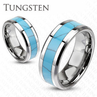 Rio Grande - Inlay Turquoise Center Band and Tungsten Carbide Comfort Fit Ring
