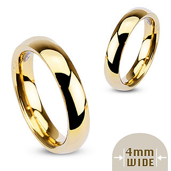 Always - 4mm Mirror Polished Glossy Gold IP Stainless Steel Traditional Wedding Band