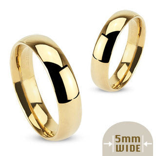 Devotion - Stainless Steel Gold Ion-Plated Wide Polished Traditional Wedding Band Ring