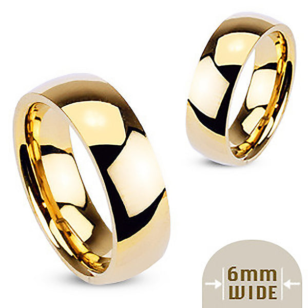 Always - 6mm Mirror Polished Glossy Gold IP Stainless Steel Traditional Wedding Band