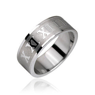 Sundial - Roman Numerals Flaunts Classy Matte Finish Stainless Steel Comfort-Fit Wedding Band