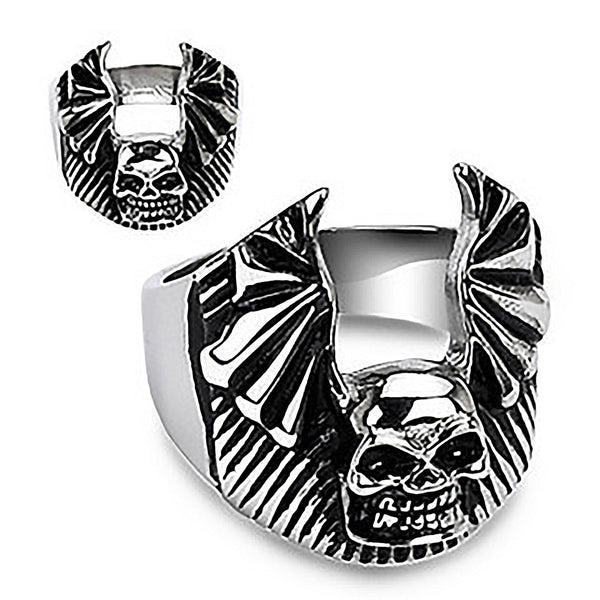 Bat Winged Death Angel - Impressively Crafted Silver and Black Stainless Steel Ring