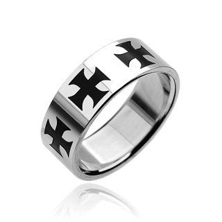 Crucifixo - Celtic Revival Design Stainless Steel and Black Center Crosses Ring