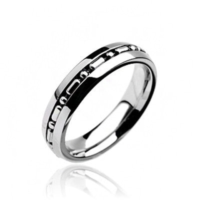 Hyperlinked – Embedded linked center design polished silver stainless steel couples band