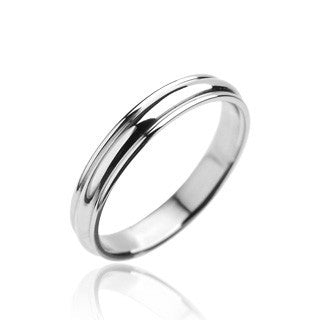 Simple Perfection – Polished grooved silver stainless steel his and hers ring