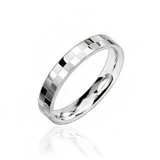 Mirror Ball– Polished silver stainless steel square checkerboard ring