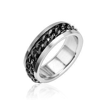 Optimum Black - Solid Chain Of Black Twisted Steel Stainless Steel Chained Ring