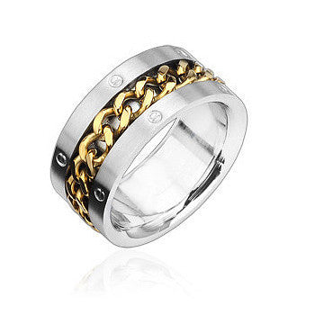 Golden Wired - Gold Colored Center Chain Stainless Steel Comfort-Fit Band