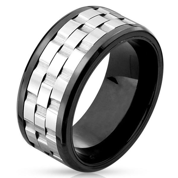 Rebel Spinner - Black Three Part Gear Stainless Steel Ring