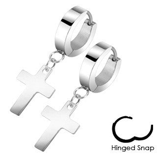 Faithful - Latin Cross Design Stainless Steel Hinged Hoop Earrings