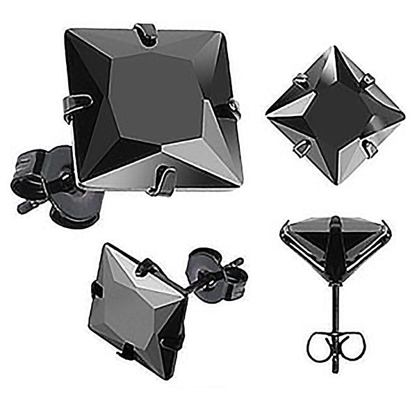 Back in Black - Black Cubic Zirconia Stainless Steel Stud Earrings