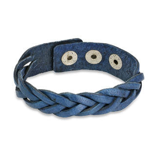 Montana Blue - Cross braided blue leather adjustable closure bracelet