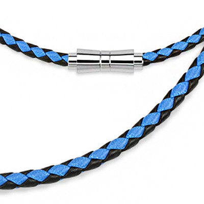 Back in Black and Blue - Black and blue braided leather men's 20" necklace with magnetic clasp