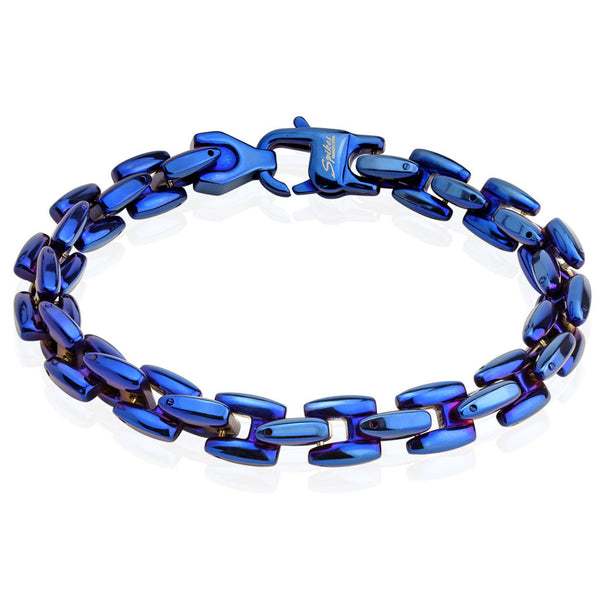 Hypnotic Blue - Dashing Blue IP Scale Linked Stainless Steel Bracelet