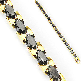 Manhattan After Dark Bracelet - Black IP and gold IP stainless steel two-tone oval in square link bracelet