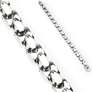 Uptown Bracelet - Polished silver stainless steel oval in square link bracelet